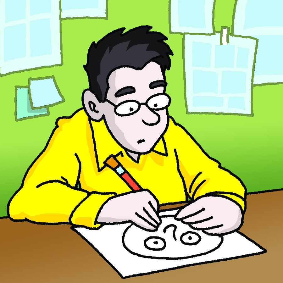 Cartoonists drawing portrait